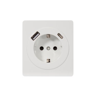 Фотография товара 'KR-78-0704-1 Розетка ROUND 1-ая с/з с/у з/ш 16А с USB A+C быстрой зарядки 5В/3А'