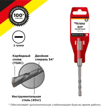 Фотография товара 'Kranz KR-91-0004 Бур по бетону 6,5x110x50мм SDS PLUS'