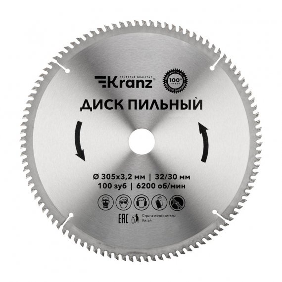 Фотография товара 'Kranz KR-92-0136 Диск пильный 305 мм х 100 зуб х 32/30 мм'
