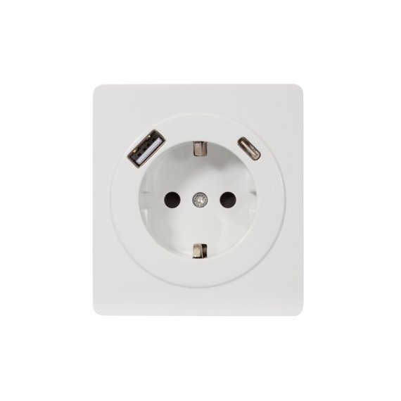 Фотография товара 'KR-78-0704-1 Розетка ROUND 1-ая с/з с/у з/ш 16А с USB A+C быстрой зарядки 5В/3А'