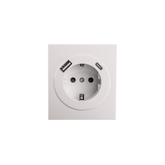 Фотография товара 'KR-78-0704-4 Розетка STRONG 1-ая с/з с/у з/ш 16А с USB A+C быстрой зарядки 5В/3А'