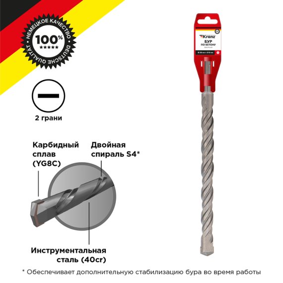 Фотография товара 'Kranz KR-91-0045 Бур по бетону 28x310x250мм SDS PLUS'